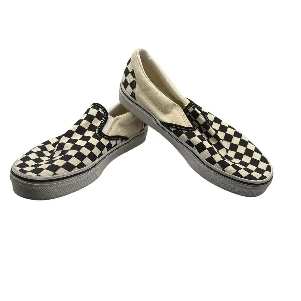 VANS Classic Slip-On Checkerboard Sneakers Size 8 Black White Canvas Shoes